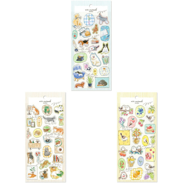 Mind Wave Sticker Sheet Set of 3 - With Animals Dog, Cat & Long-tailed Tit Bird