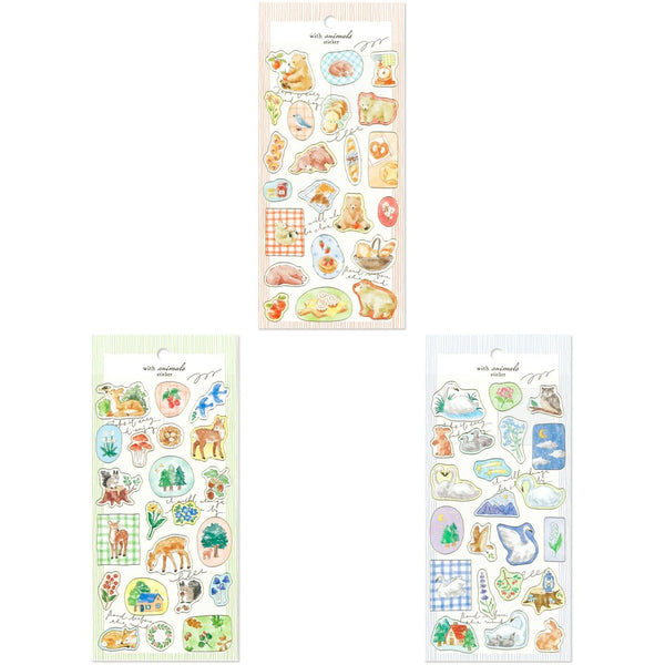 Mind Wave Sticker Sheet Set of 3 - With Animals Bear, Deer & Swan