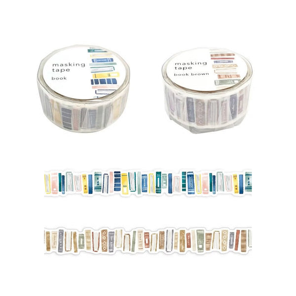 Mind Wave 18mm Washi Tape Set of 2 - Die-cut Book Pile Blue & Brown