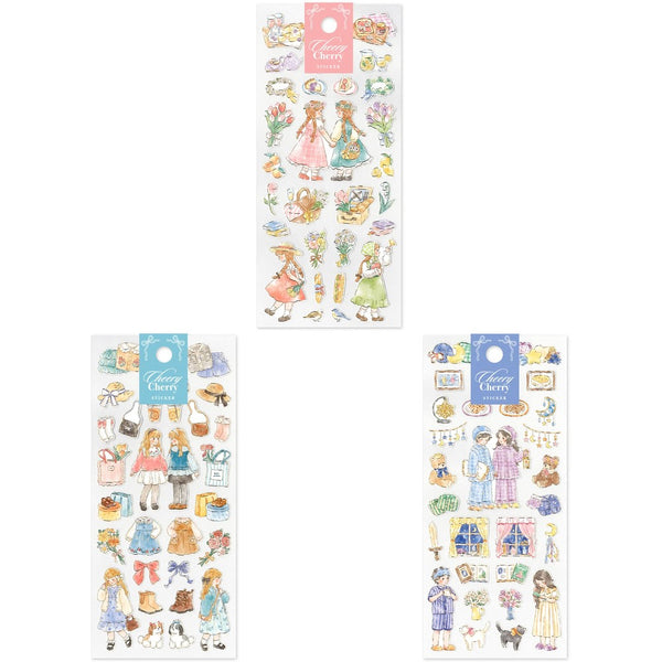 Mind Wave Sticker Sheet Set of 3 - Cheery Cherry Flower, Outing & Goodnight
