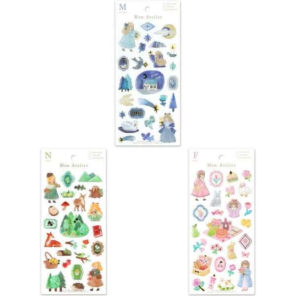 Mind Wave Sticker Sheet Set of 3 - Mon Atelier Girl Midnight, Nature & Flower