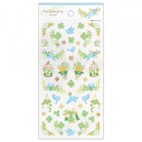 NB Clear Sticker Large Foil Stamp - Birds & Green (5094117) (Pack of 10) | papermindstationery.com