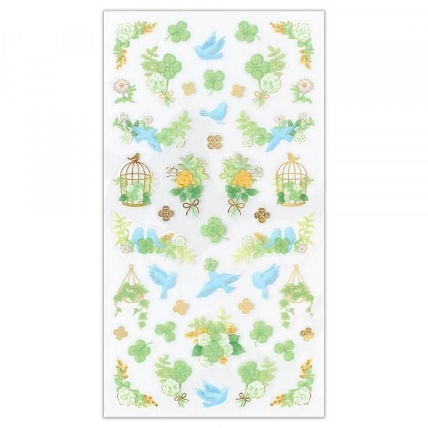 NB Clear Sticker Large Foil Stamp - Birds & Green (5094117) (Pack of 10) | papermindstationery.com
