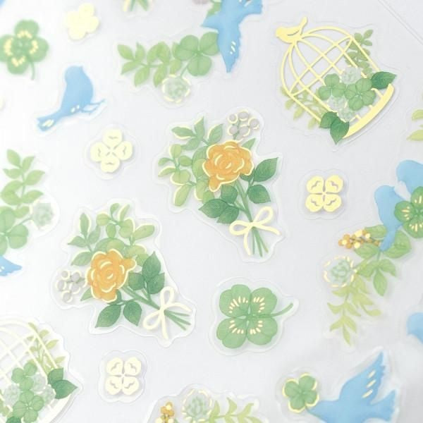NB Clear Sticker Large Foil Stamp - Birds & Green (5094117) (Pack of 10) | papermindstationery.com