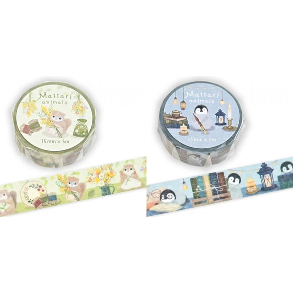 NB Co.,Ltd.Japan 15mm Washi Tape Set of 2 - Penguin & Flying Squirrel
