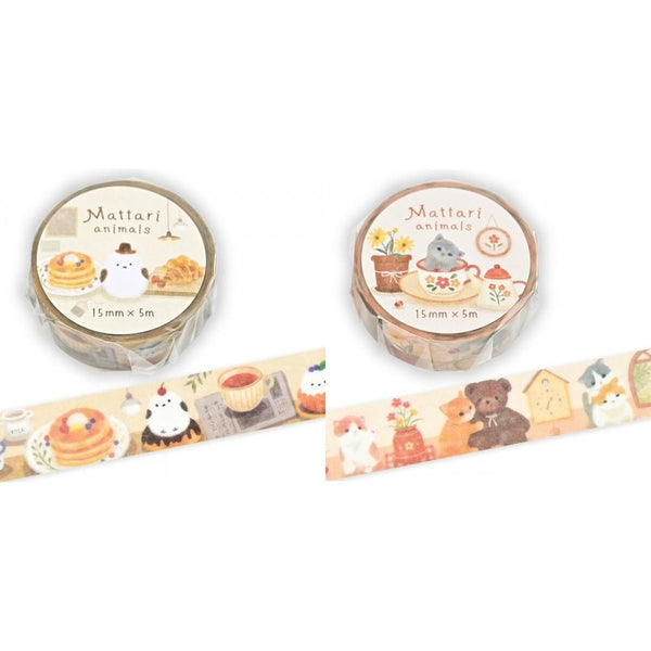 NB Co.,Ltd.Japan 15mm Washi Tape Set of 2 - Kitten & Long-Tailed Tit Bird