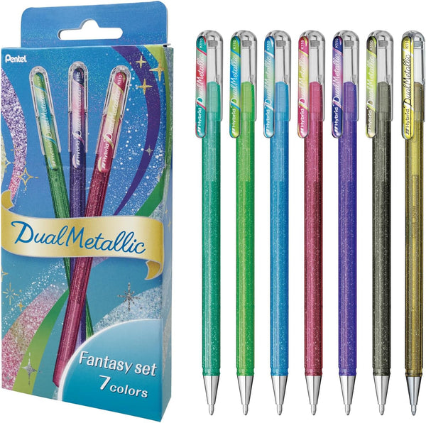Pentel DualMetallic Glitter-ink Ballpoint Pens Set of 7 Fantasy Colors K110-D7STB