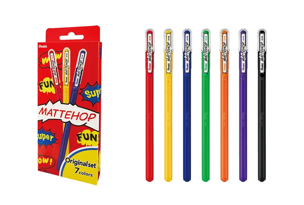 Pentel Mattehop Color Ball Pen 7 Color Set - Original Set (Pack of 5) | papermindstationery.com