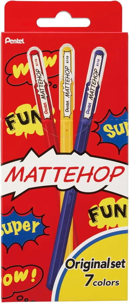 Pentel Mattehop Color Ball Pen 7 Color Set - Original Set (Pack of 5) | papermindstationery.com