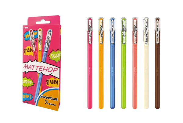 Pentel Mattehop Color Ball Pen 7 Color Set - Sweet Set K110-V7STB | papermindstationery.com