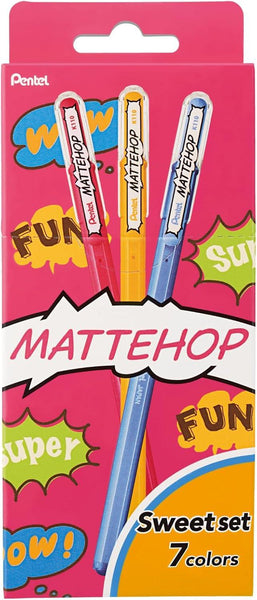 Pentel Mattehop Color Ball Pen 7 Color Set - Sweet Set K110-V7STB | papermindstationery.com