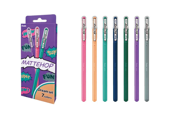 Pentel Mattehop Color Ball Pen 7 Color Set - Dream Set K110-V7STC | papermindstationery.com