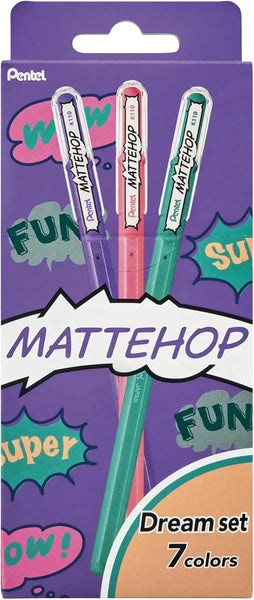 Pentel Mattehop Color Ball Pen 7 Color Set - Dream Set K110-V7STC | papermindstationery.com