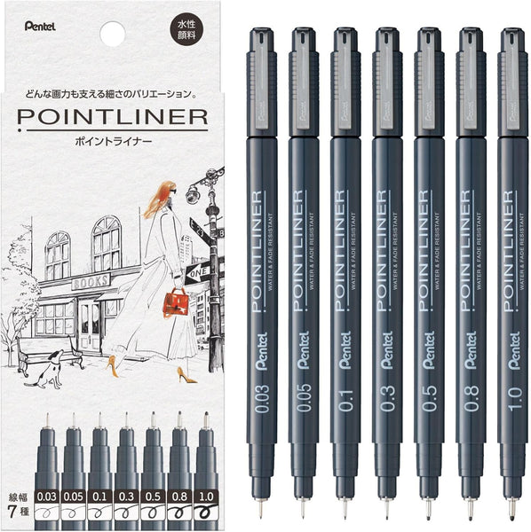 Pentel Pointliner - Set of 7 Marker Pens (Pack of 5) | papermindstationery.com