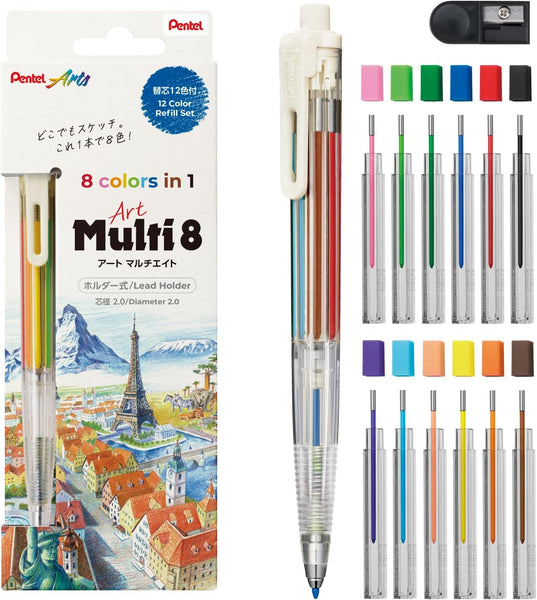 Pentel Art Multi8 Holder Pencil (8 Color Leads, Includes Refill Set) XPH804ST