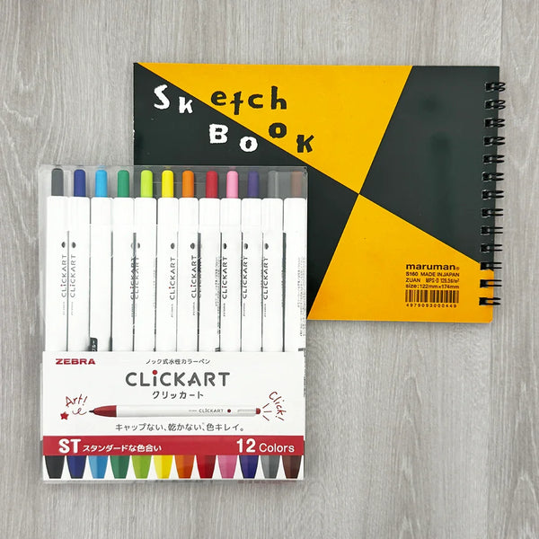 Zebra Clickart Marker Pen Set (Standard Colors) Plus a FREE Maruman Sketchbook | papermindstationery.com