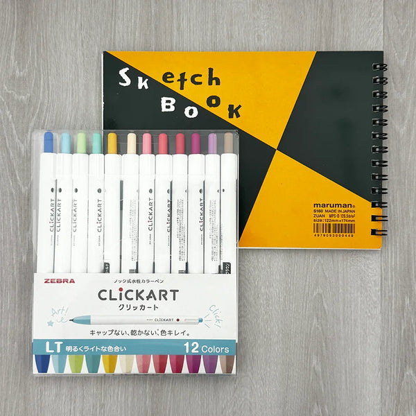 Zebra Clickart Marker Pen Set (Light Colors) Plus a FREE Maruman Sketchbook | papermindstationery.com