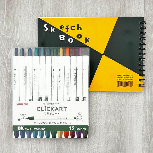 Zebra Clickart Marker Pen Set (Dark Colors) & Plus a FREE Maruman Sketchbook | papermindstationery.com