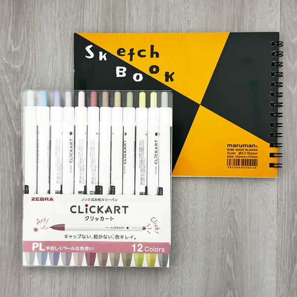 Zebra Clickart Marker Pen Set (Pastel Light Colors) Plus a FREE Maruman Sketchbook | papermindstationery.com