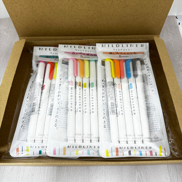 Zebra Mildliner Double-Sided Highlighter 5 Color Set x 3 Sets B (Plus a FREE pouch bag as gift)