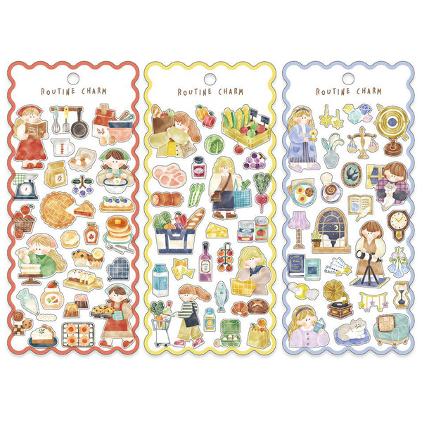Mind Wave Sticker Sheet Set of 3 - Routine Charm Cooking, Market & Night Time