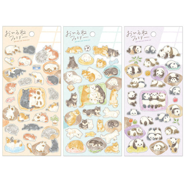 Mind Wave Sticker Sheet Set of 3 - Napping Kitten, Shiba & Panda