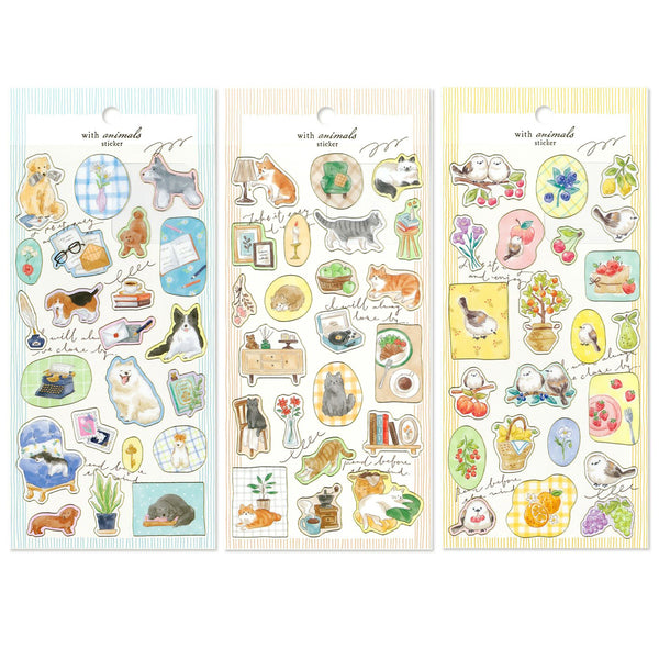 Mind Wave Sticker Sheet Set of 3 - With Animals Dog, Cat & Long-tailed Tit Bird