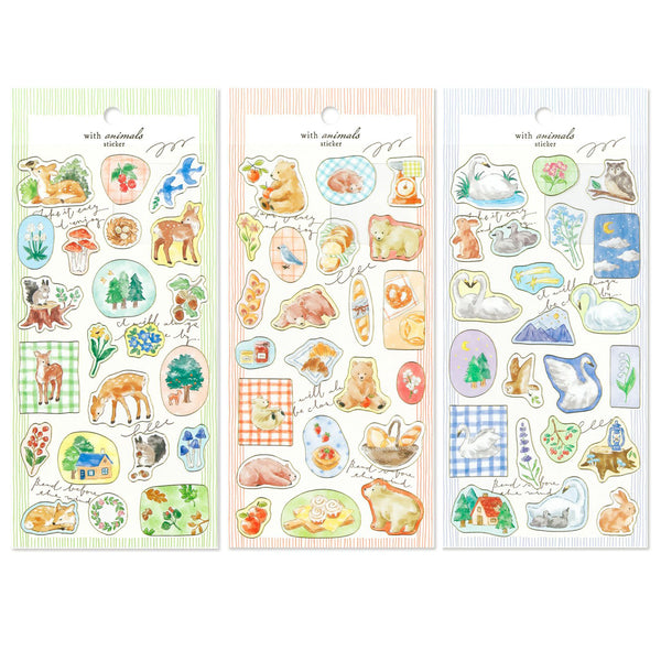 Mind Wave Sticker Sheet Set of 3 - With Animals Bear, Deer & Swan