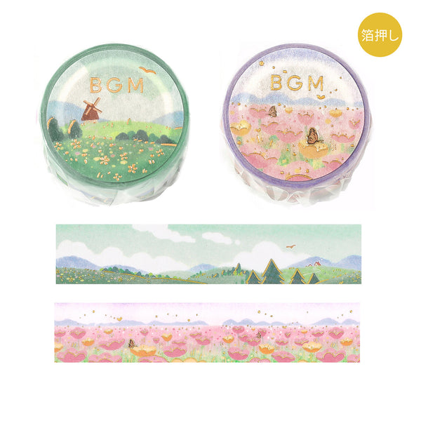 BGM 20mm Washi Tapes Set of 2 - Dream Scenery Field & Flower Garden