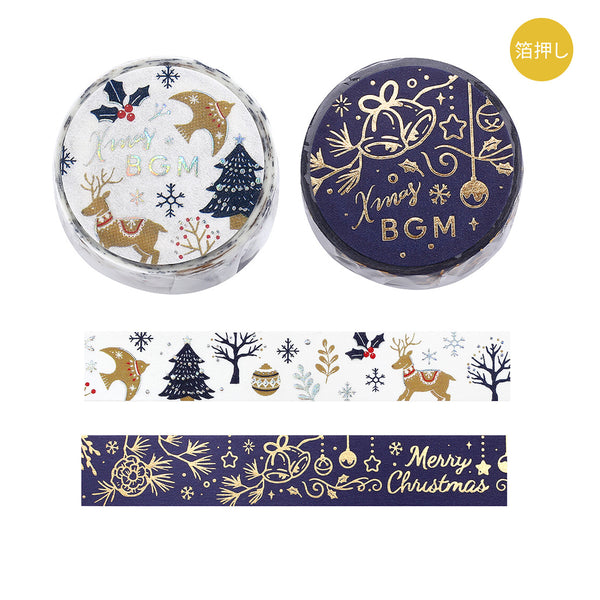 BGM 15mm Washi Tapes Set of 2 - Christmas Forest & Shining Xmas Lettering