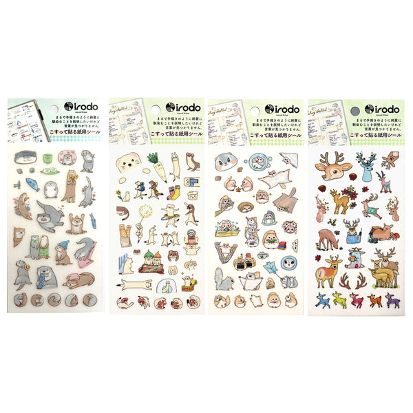 Irodo Paper Transfer Sticker Sheet Set of 4 - Animal Flying Squirrel, Ermine, Otter & Deer