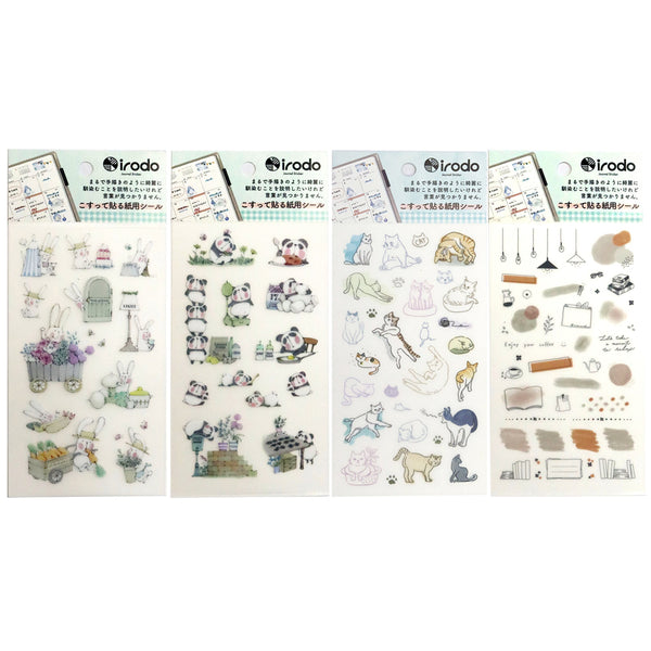 get the entire series of Irodo Paper Transfer Sticker Sheet Set of 4 - Animal Decor Rabbit, Panda, Cat & Interior Decor PSS-SET0060 decorate your notebook and diary
