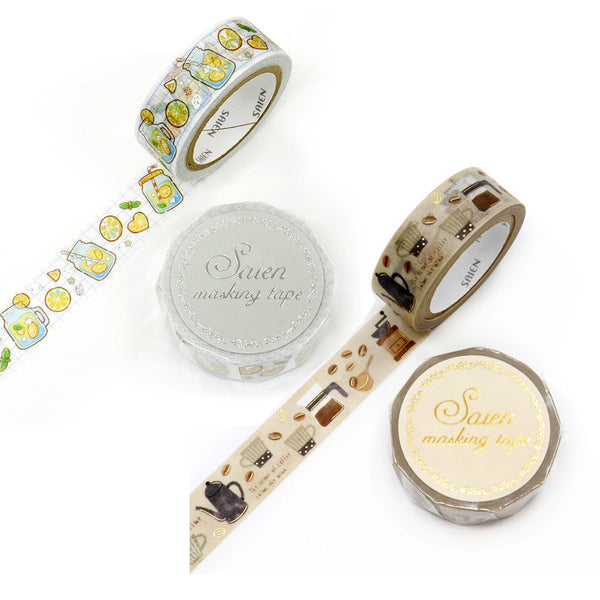 Kamiiso Sansyo 15mm Washi Tapes Set of 2 - Saien Lemonade & Coffee Time