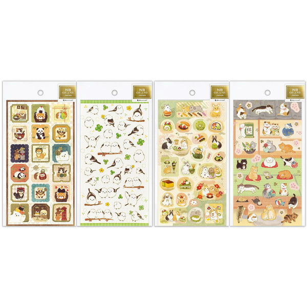 NB Co. Sticker Sheet Set of 4 - Japanese Style Animals, Bird, Rabbit & Cat