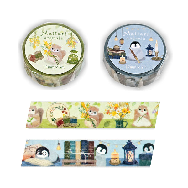 NB Co. 15mm Washi Tape Set of 2 - Flying Squirrel & Penguin
