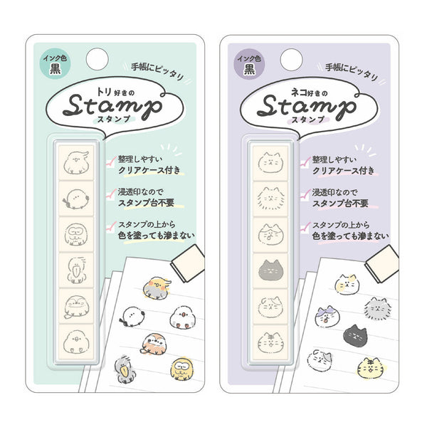 Kamio Japan 6-Stamp Set - Bird & Cat Lover