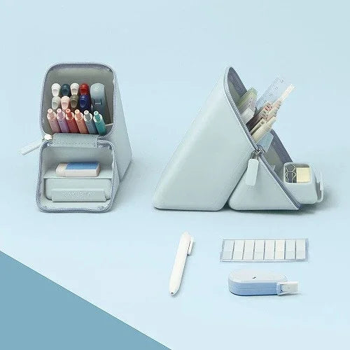 Sonic Kakusta Wide Portable Pen Case Stand with Drawer – Silicone Type Light Blue FD-2045-LB | papermindstationery.com