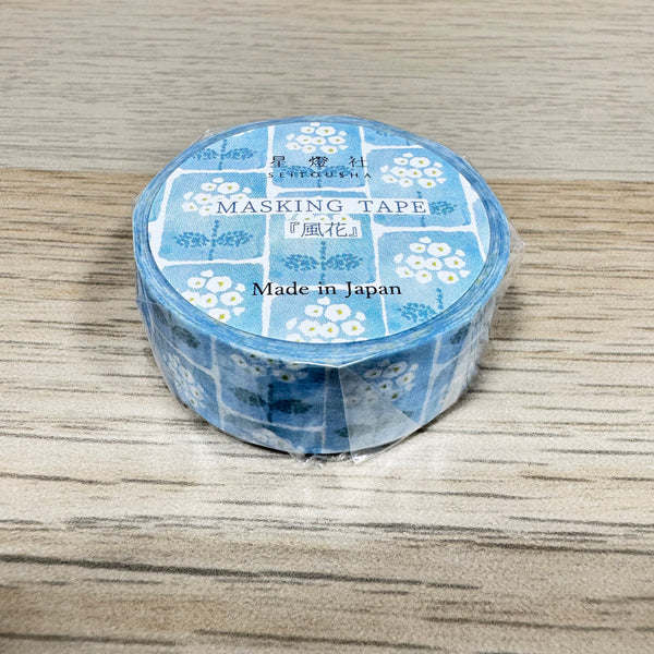 Seitousha 15mm Washi Tapes Set of 2 - Blue Snow Blossoms & Little Flowers