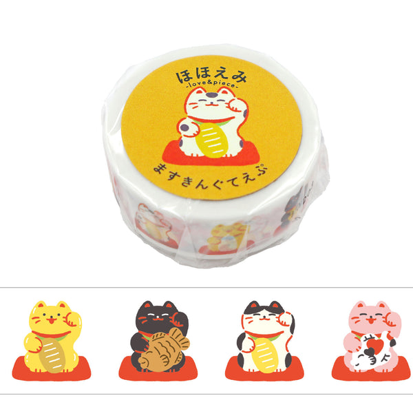 World Craft 15mm Washi Tape Smiling Beckoning Cat HMT-008 (Pack of 4)