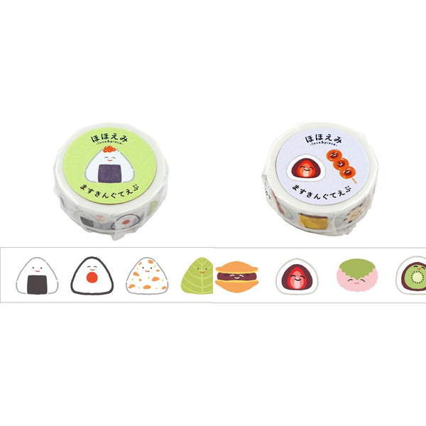 World Craft 15mm Washi Tape Set of 2 - Smiling Onigiri & Japanese Sweets