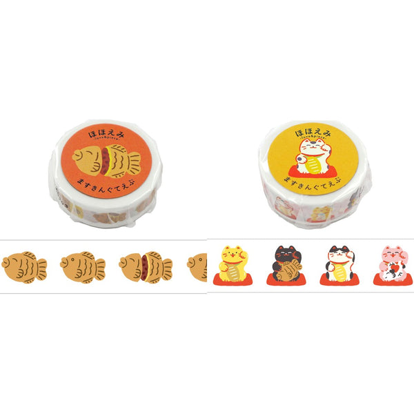 World Craft 15mm Washi Tape Set of 2 - Smiling Taiyaki & Beckoning Cat