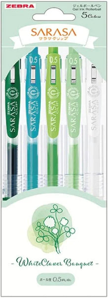 Zebra Sarasa Clip 0.5mm Gel Ballpen 5 Color Bouquet Set - White Clover JJ15-WCL-5C | papermindstationery.com