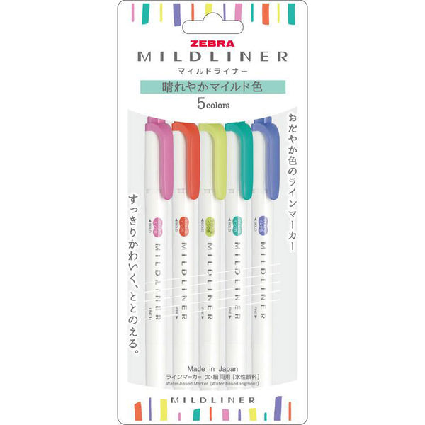 Zebra Mildliner Double-Sided Highlighter 5 Color Set - Bright & Cheerful Mild WKT7-5C-HC-N