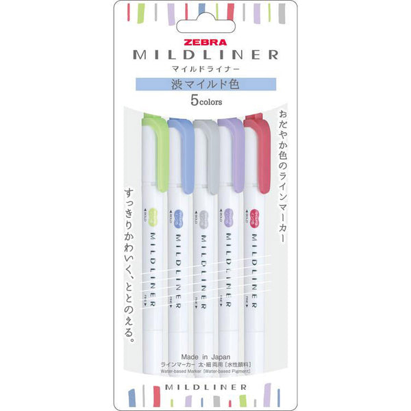 Zebra Mildliner Double-Sided Highlighter 5 Color Set - Cool & Refined WKT7-5C-NC-N