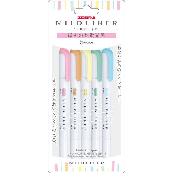 Zebra Mildliner Double-Sided Highlighter 5 Color Set - Faint Fluorescent Colors WKT7-5C-N