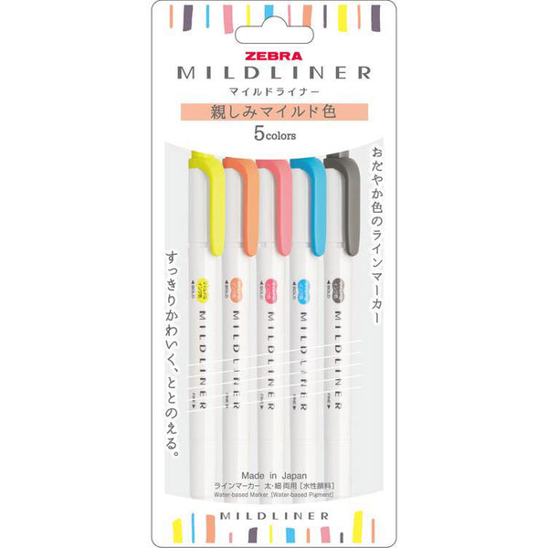 Zebra Mildliner Double-Sided Highlighter 5 Color Set - Friendly Mild WKT7-N-5C-N