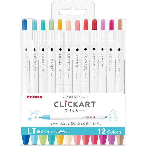 Zebra Clickart Marker Pens 12 Color Set - Light WYSS22-12CLT | papermindstationery.com