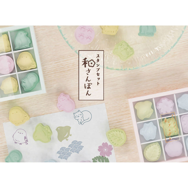SunStar Stationery Stamp Set of 2 Wasanpon - Japanese Traditional Pattern & Animal Pattern