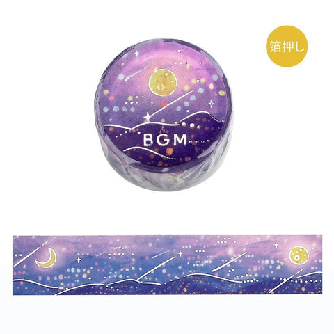 BGM Washi Tape 20mm Masking Tape Foil Stamping - Purple Night of Shooting Stars | papermindstationery.com