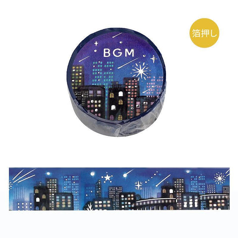 BGM Washi Tape 20mm Masking Tape Foil Stamping - Blue City Night of Shooting Stars | papermindstationery.com